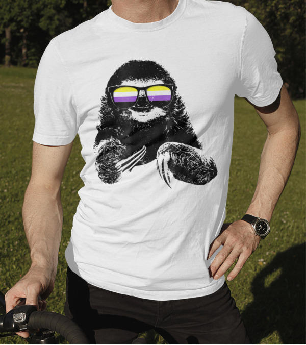 Pride Sloth With Nonbinary Flag Sunglasses T-Shirt