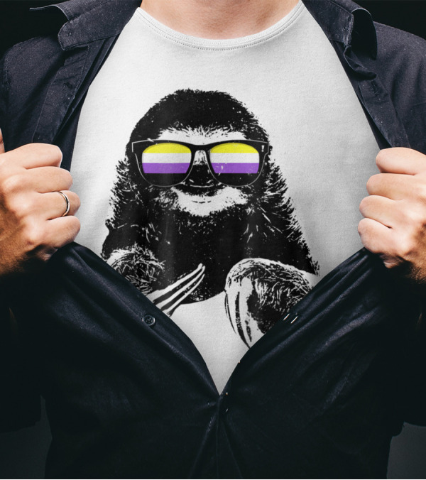 Pride Sloth With Nonbinary Flag Sunglasses T-Shirt