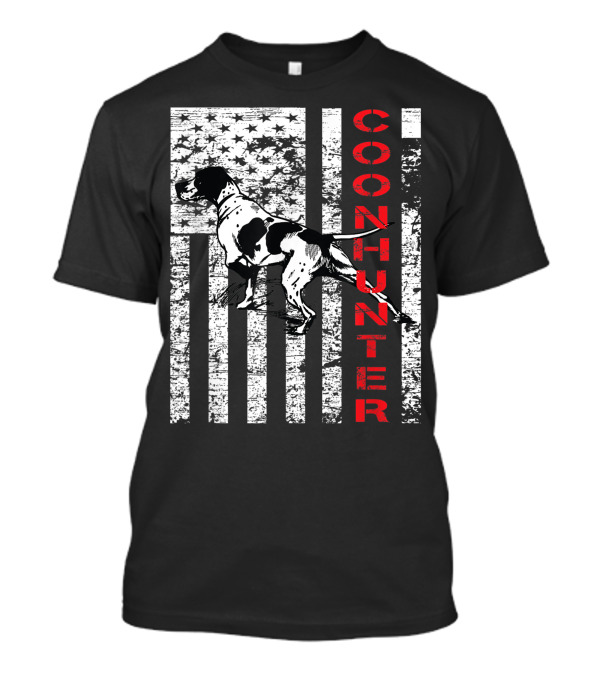 Distressed Coon Hunter Hound Dog With USA Flag T-Shirt