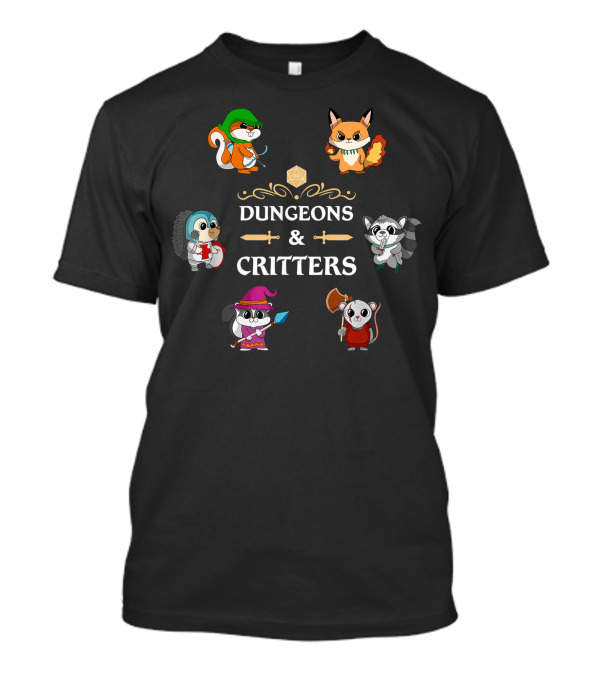 Dungeons And Critters RPG D20 Roleplaying Tabletop Gamers Adventurous Animal Characters T-Shirt