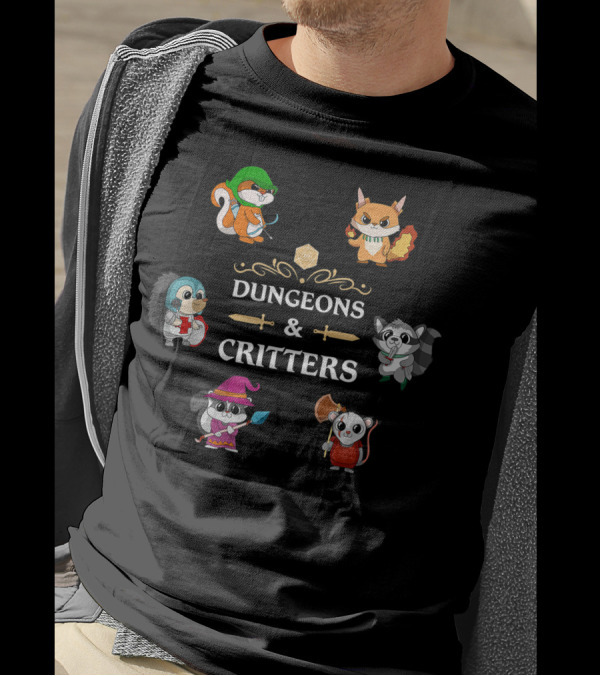 Dungeons And Critters RPG D20 Roleplaying Tabletop Gamers Adventurous Animal Characters T-Shirt
