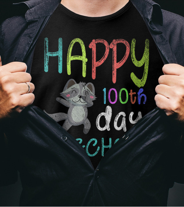 Happy 100Th Day Of School Dabbing Raccoon Celebration Day Of School T-Shirt