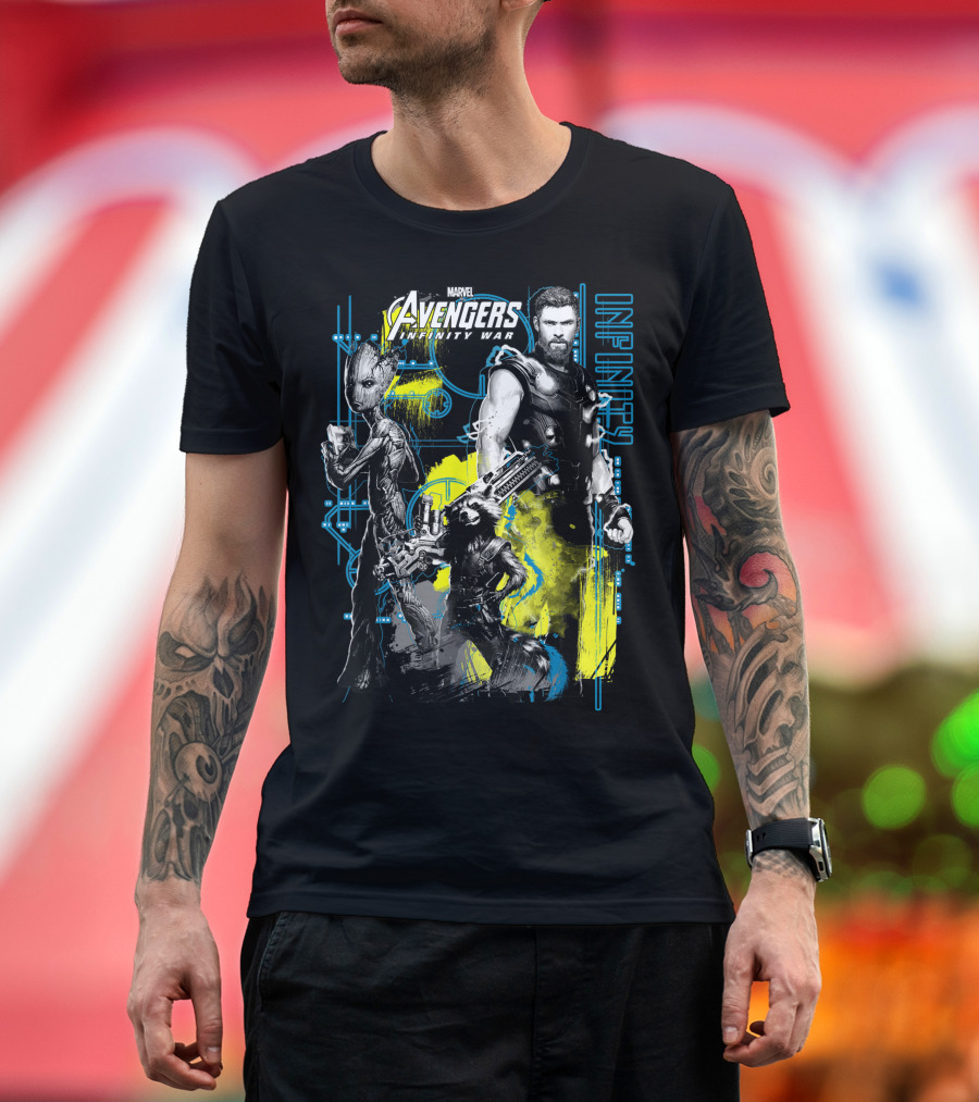 Marvel Avengers Infinity War Thor Groot Rocket Tech Infinity T-Shirt