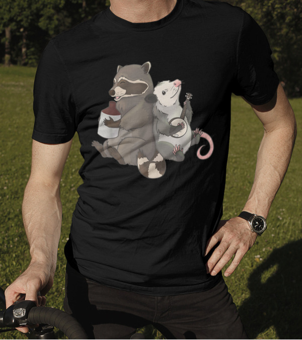 Opossum Raccoon Duo Playing Banjo And Jug Instrument Together T-Shirt