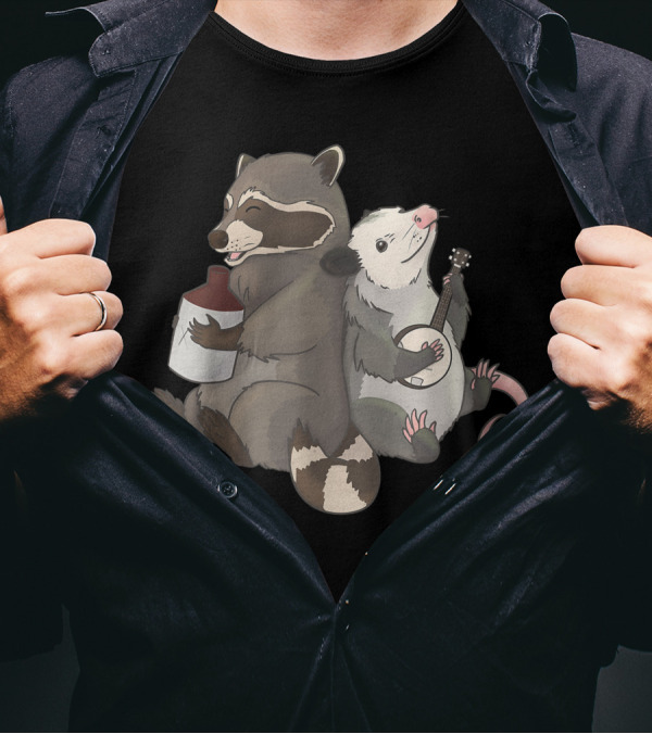 Opossum Raccoon Duo Playing Banjo And Jug Instrument Together T-Shirt