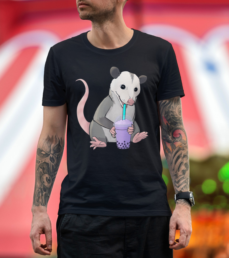 Possum Enjoying Purple Bubble Tea with Blue Straw T-Shirt