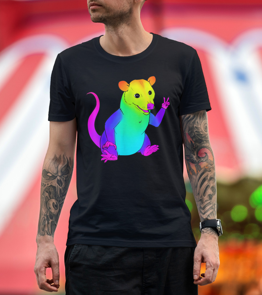 Rainbow Possum Peace Gesture Colorful Spectrum T-Shirt