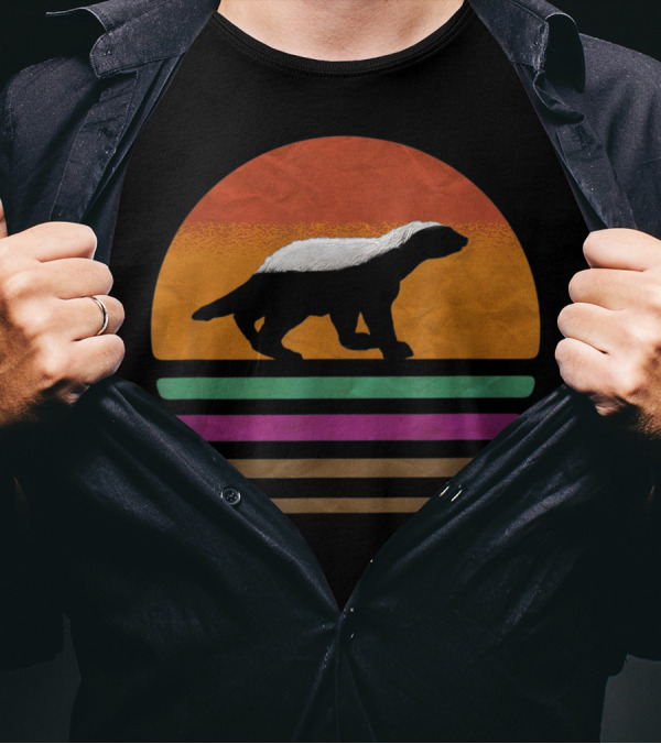Retro Honey Badger Team We Take What We Want Vintage 80s Sunset T-Shirt