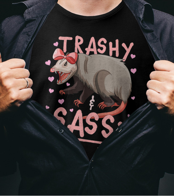 Trashy And Sassy Opossum With Hearts And Bow T-Shirt