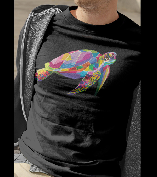 Colorful Geometric Turtle Floating Sea Tortoise Animal T-Shirt