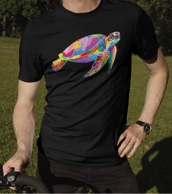 Colorful Geometric Turtle Floating Sea Tortoise Animal T-Shirt