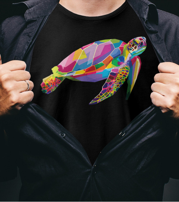 Colorful Geometric Turtle Floating Sea Tortoise Animal T-Shirt