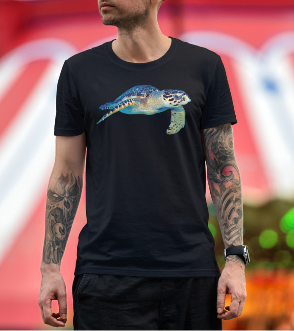 Premium T-Shirt: Friendly Sea Turtle Swimming Underwater Photo Art Cutout Ocean Marine Wildlife T-Shirt Friendly Sea Turtle Swimming Underwater Photo Art Cutout Ocean Marine Wildlife T-Shirt