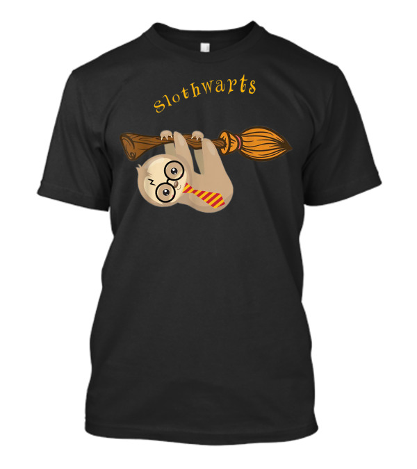 Slothwarts Cute Sloth On Broomstick With Glasses And Tie T-Shirt
