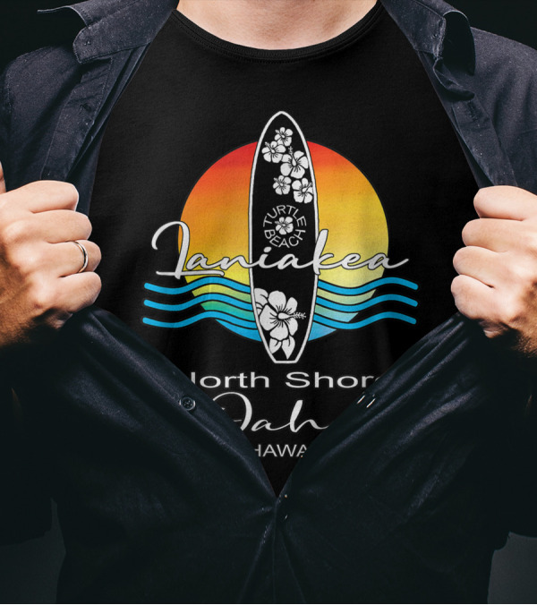 Laniakea Turtle Beach Surfboard Sunset North Shore Oahu Hawaii Souvenir T-Shirt