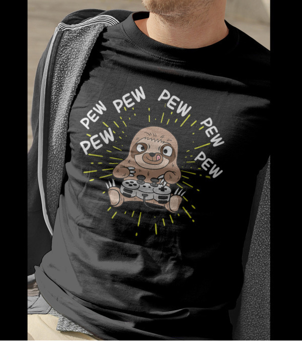 Pew Pew Gamer Sloth Controller Fun T-Shirt