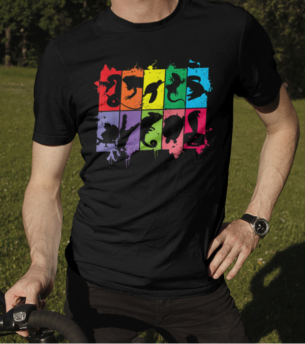 Reptile Lover Pet Snake Lizard Colorful Silhouette Blocks T-Shirt