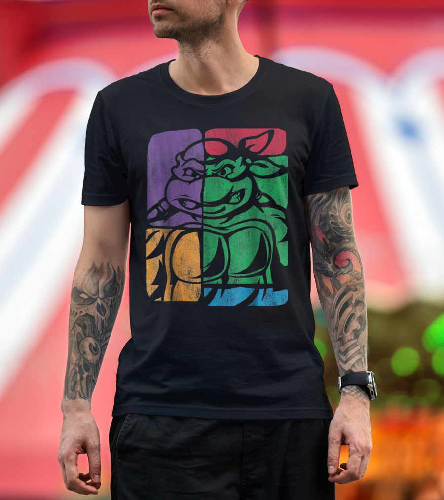 Retro Teenage Mutant Ninja Turtles Color Collage Quadrants T-Shirt