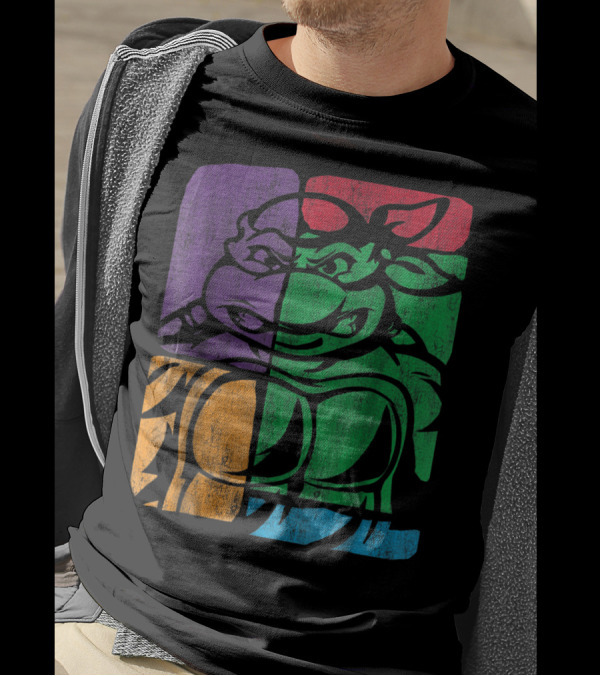 Retro Teenage Mutant Ninja Turtles Color Collage Quadrants T-Shirt