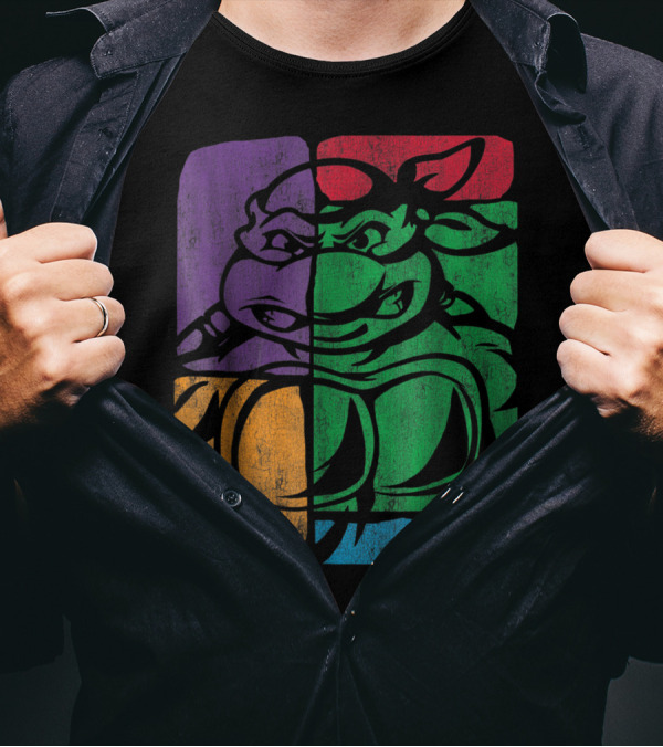 Retro Teenage Mutant Ninja Turtles Color Collage Quadrants T-Shirt