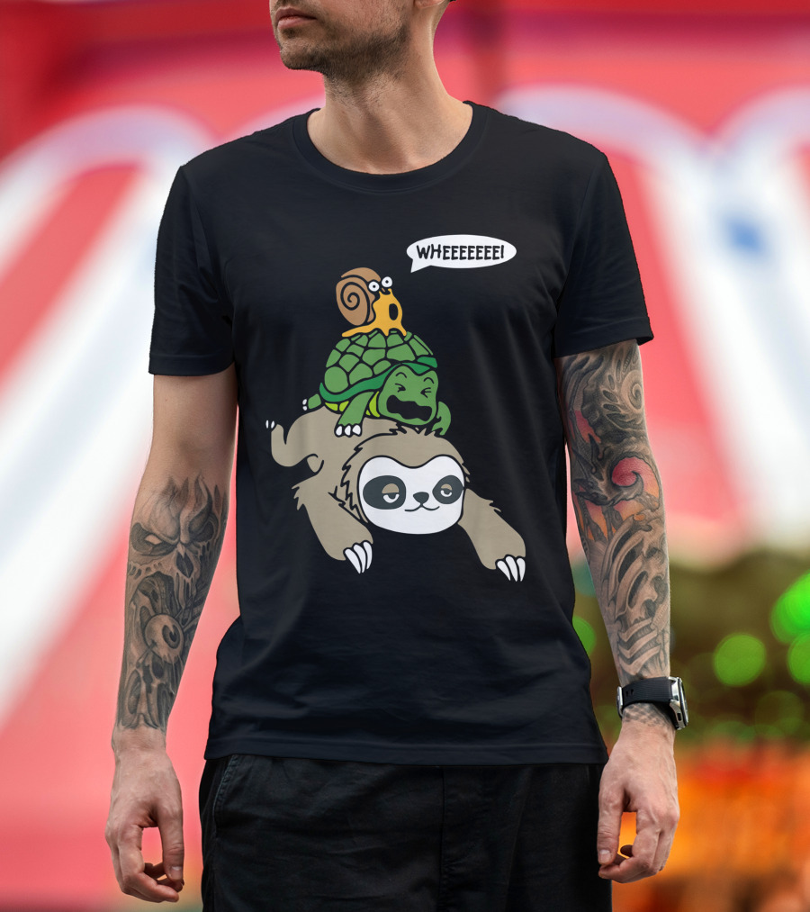 Sloth Turtle Snail Piggyback Running Wild Wheeeeee T-Shirt