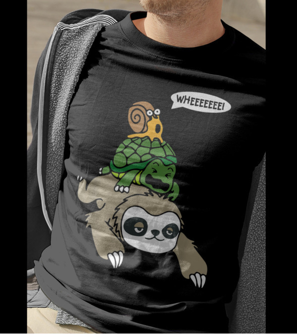 Sloth Turtle Snail Piggyback Running Wild Wheeeeee T-Shirt