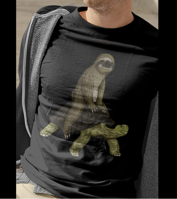Sloth Relaxes On Tortoise Back With Turtle Speed Is Relative T-Shirt