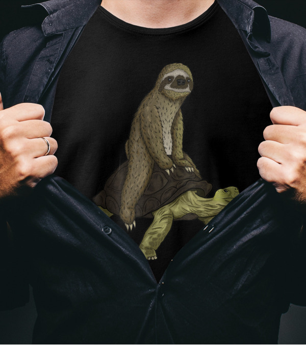 Sloth Relaxes On Tortoise Back With Turtle Speed Is Relative T-Shirt