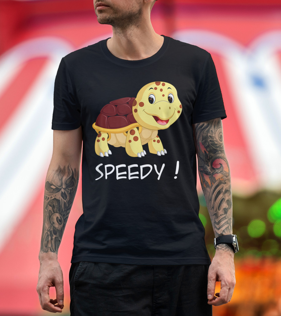Speedy Turtle Enthusiastic Cartoon Character T-Shirt