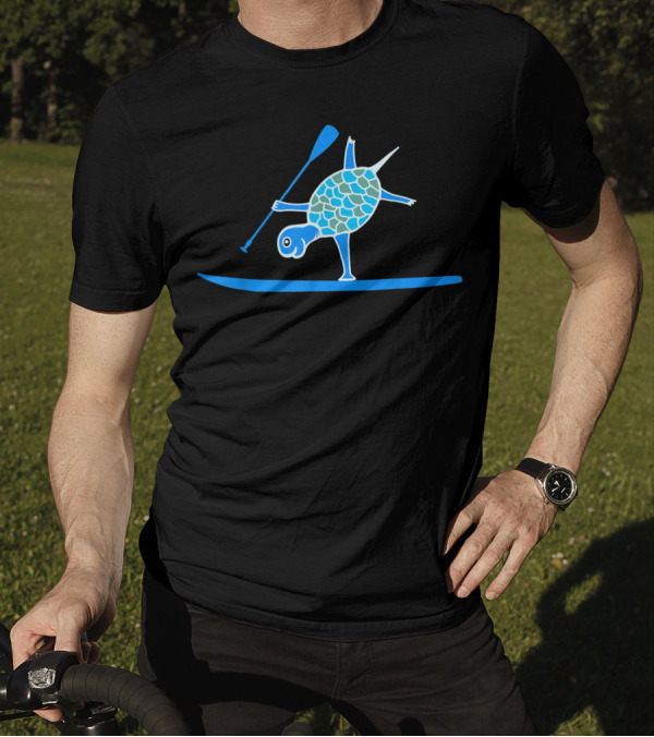 Stand Up Paddle Board Turtle Performing One Arm Handstand SUP T-Shirt