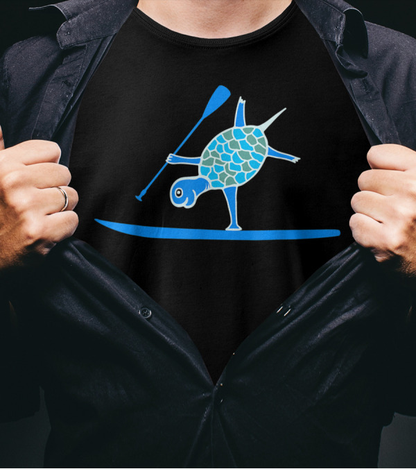 Stand Up Paddle Board Turtle Performing One Arm Handstand SUP T-Shirt