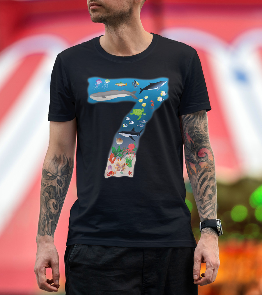 Under Sea Fish Starfish Number Seven Ocean Life T-Shirt