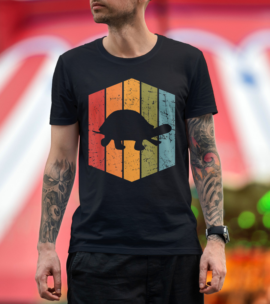 Vintage Turtle Retro Stripes Animal Lover Turtle T-Shirt