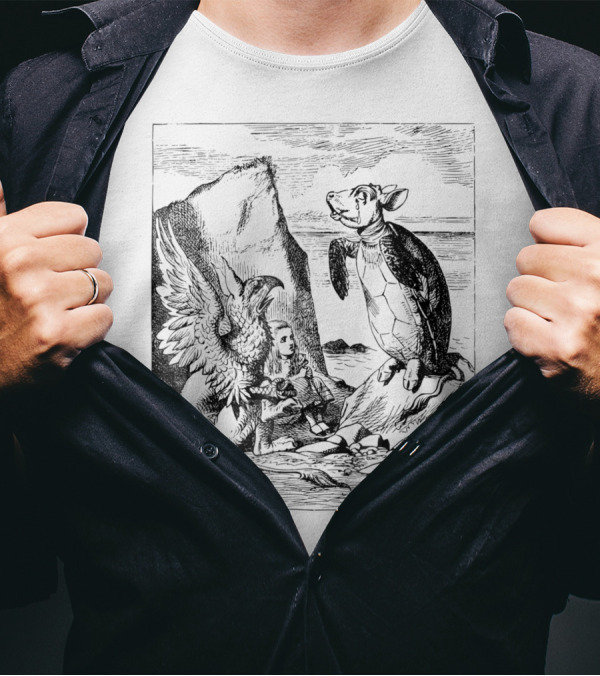 Big Texas Mock Turtle Gryphon Alice Wonderland Scene T-Shirt