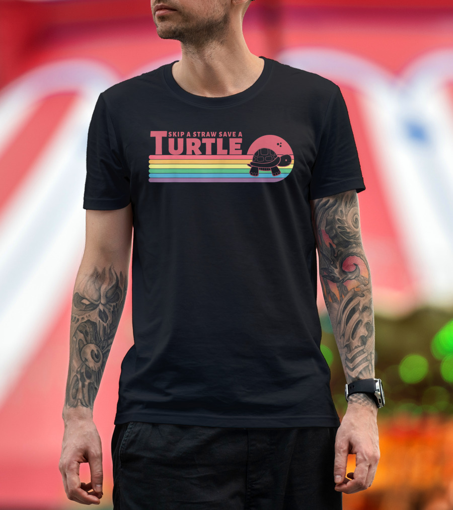 Skip A Straw Save A Turtle Rainbow T-Shirt