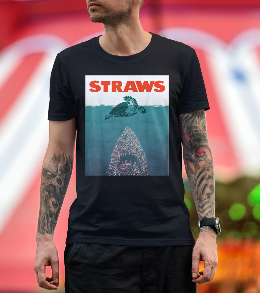Straws Save The Turtles No Straws Shark T-Shirt