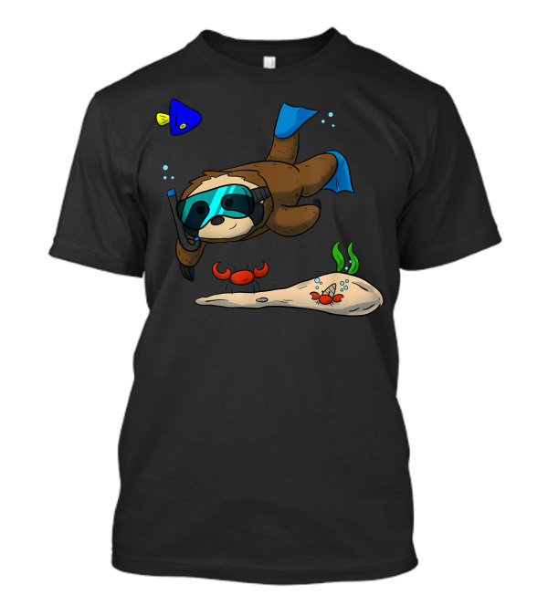 Scuba Diving Snorkeling Sloth Lazy Tired Crab Fish Ocean Exploration T-Shirt