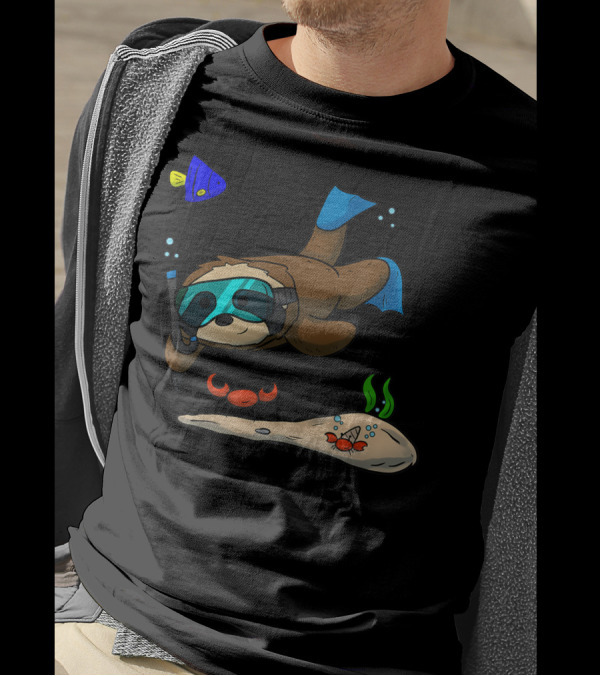 Scuba Diving Snorkeling Sloth Lazy Tired Crab Fish Ocean Exploration T-Shirt