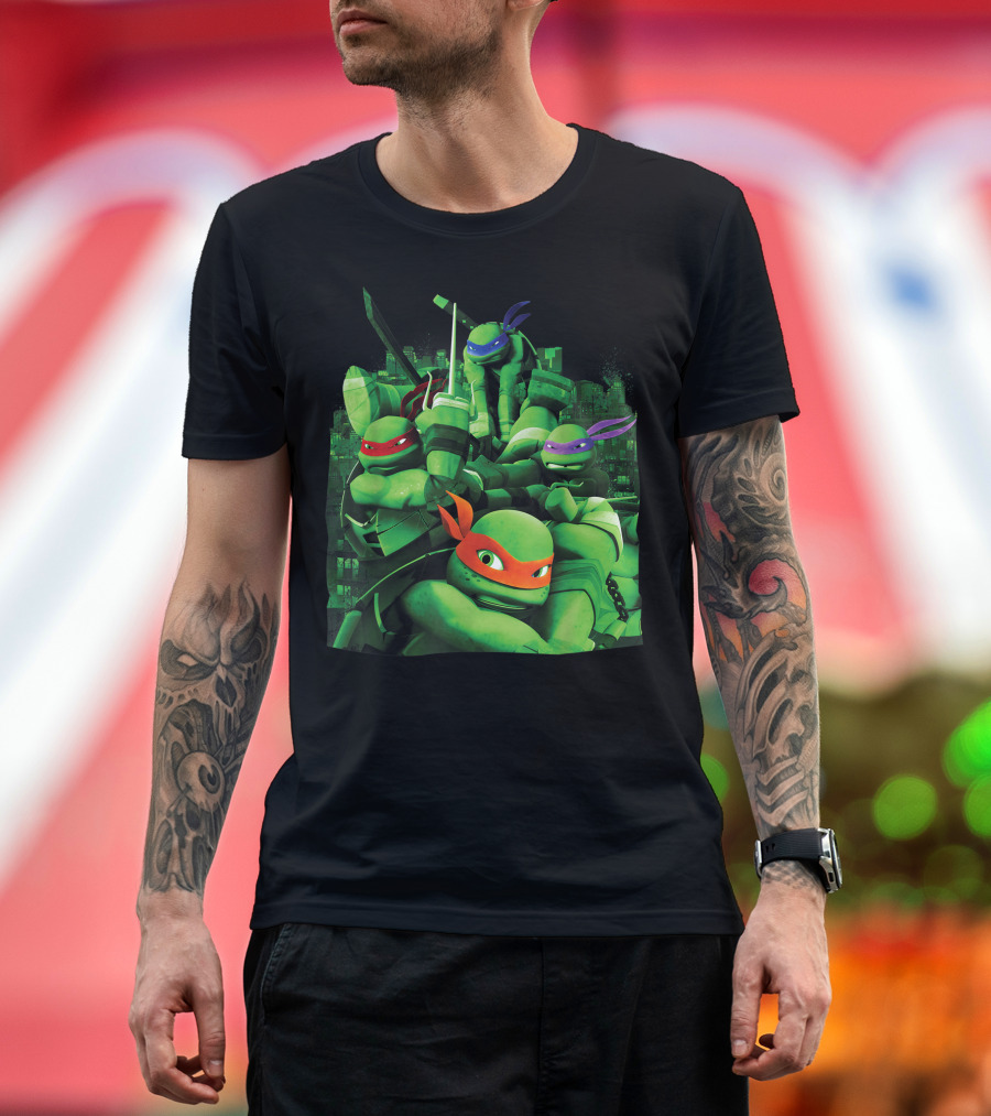 TMNT Teenage Mutant Ninja Turtles Group Attack City Green Heroes T-Shirt