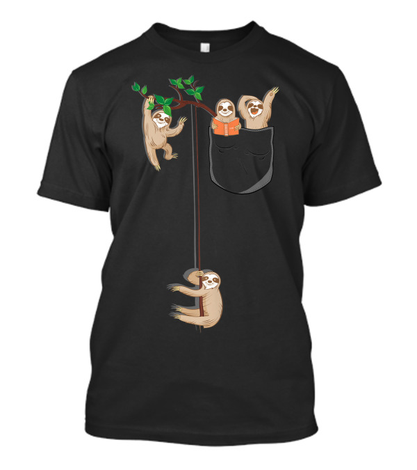 T Happy Sloth Family Hanging Out In Pocket Habitat T-Shirt