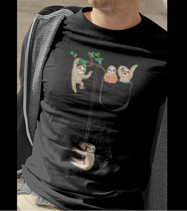 T Happy Sloth Family Hanging Out In Pocket Habitat T-Shirt