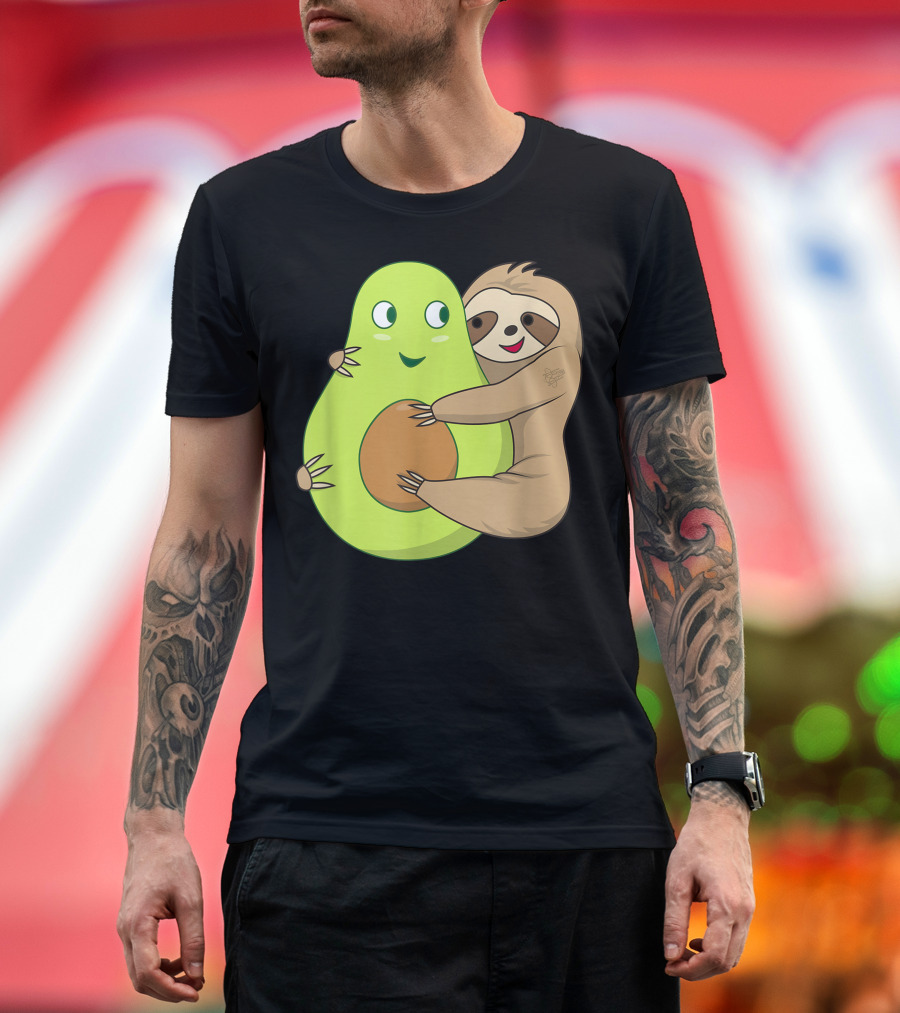 Cute Lazy Sloth Hugging Avocado Lover T-Shirt