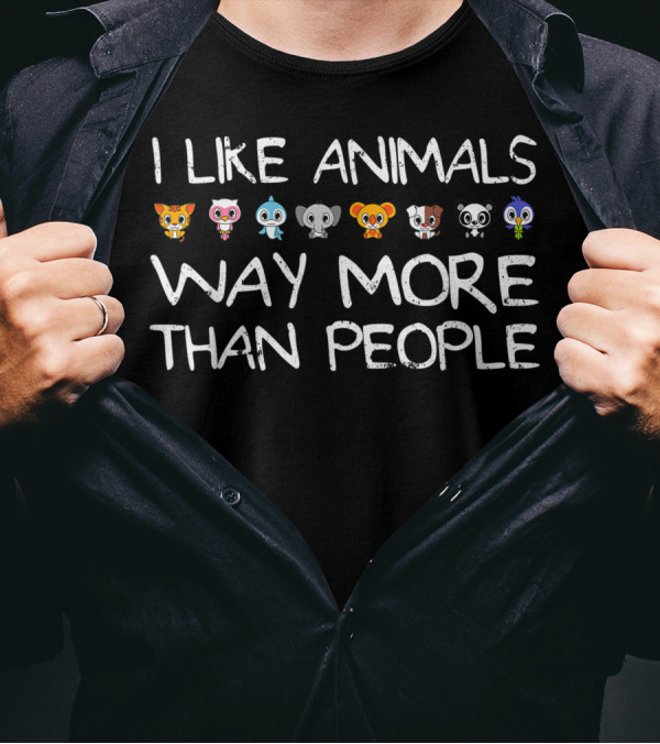 I Like Animals Way More Than People Animal Faces T-Shirt