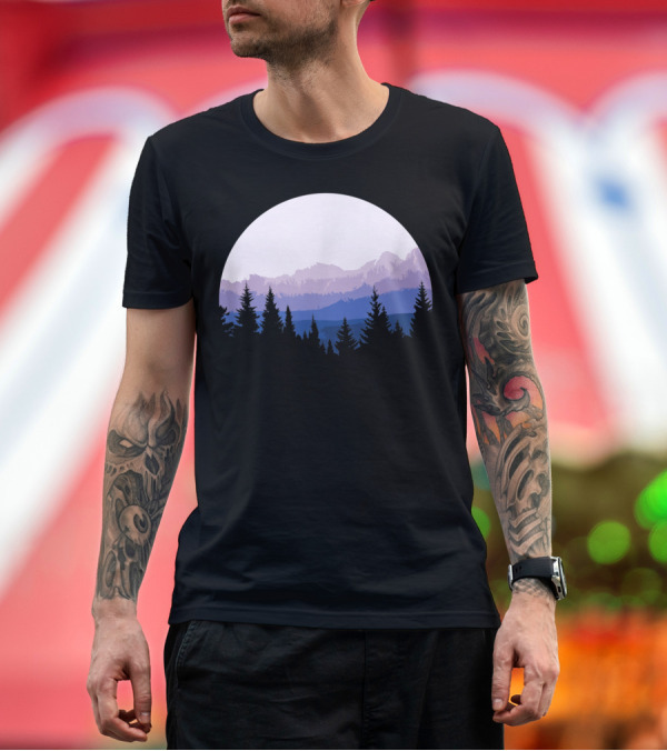 Premium T-Shirt: Forest Scene Mountain Sunset T-Shirt Forest Scene Mountain Sunset T-Shirt