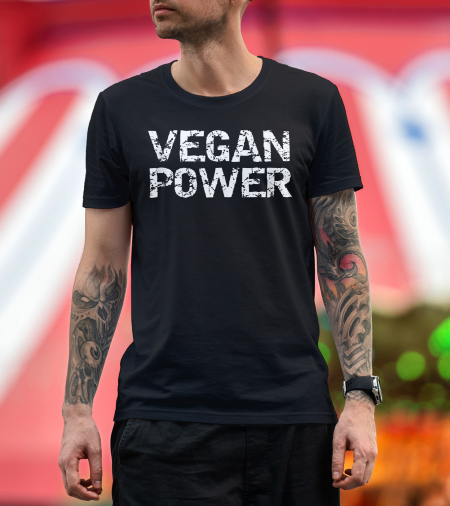 Distressed Vegan Power Strength Workout Motivation T-Shirt