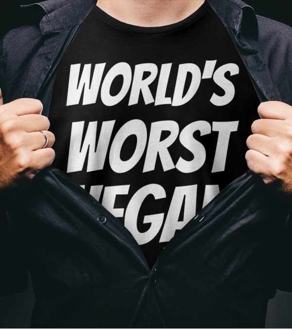 World's Worst Vegan For Failed Or Anti Vegans Typography Humor T-Shirt