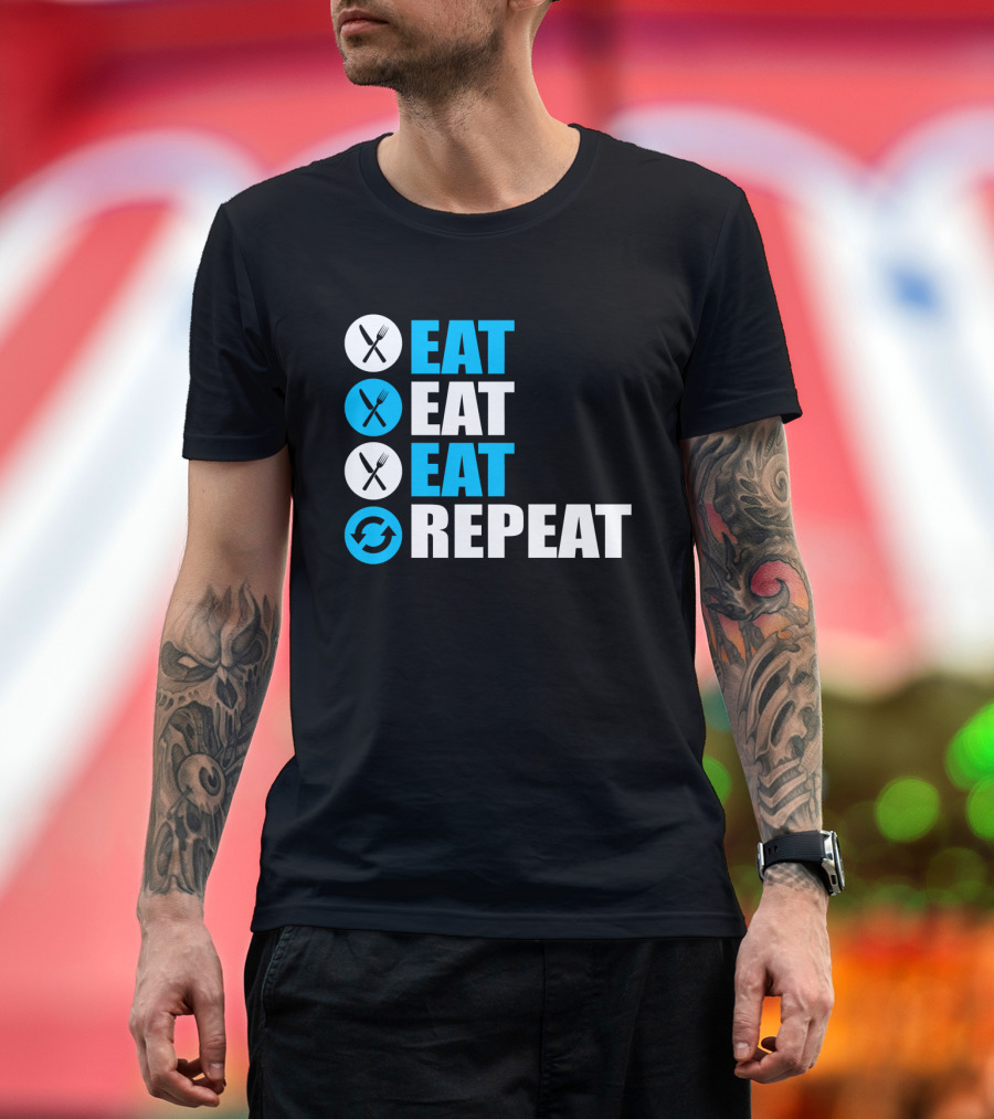 Eat Eat Eat Repeat Fork and Knife Cycle Icons T-Shirt