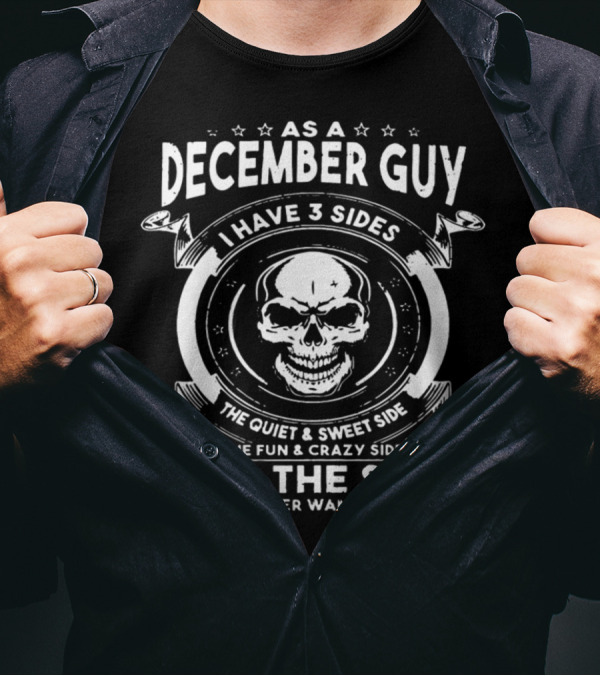 December Guy With Three Sides: Quiet Sweet Fun Crazy Unseen Hand-Drawn Skull T-Shirt