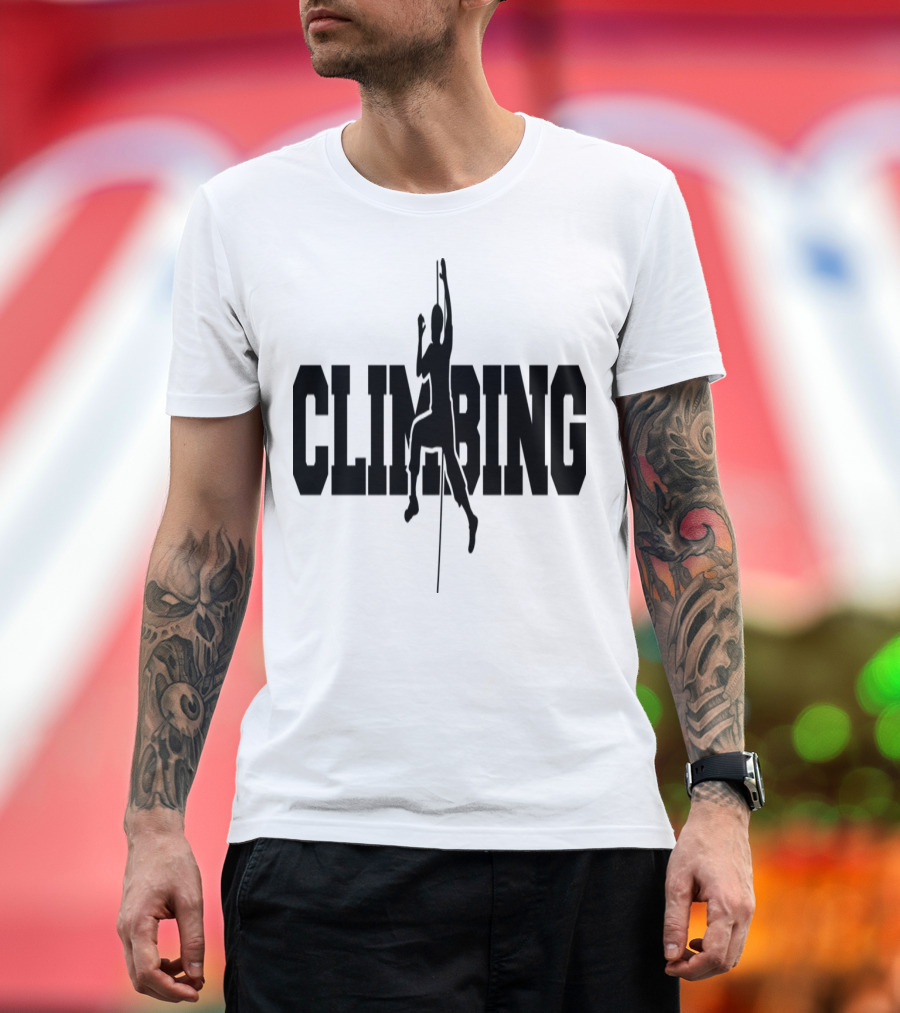 Climbing Mountaineer Silhouette Adventure Mountains Cling Text T-Shirt