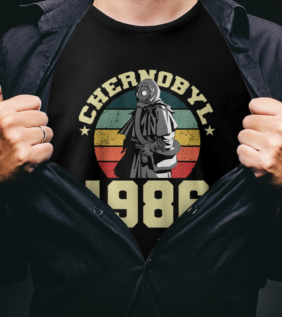 Chernobyl 1986 Vintage Gas Mask Retro Stripes T-Shirt